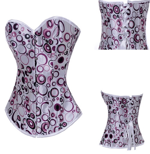White Satin Purple-dotted Corset